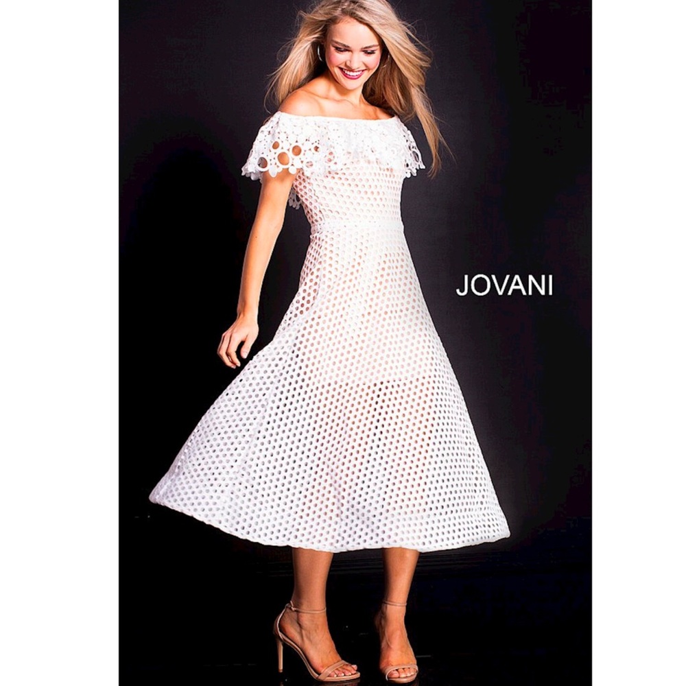 Jovani Crochet Off the Shoulder Midi Dress NWT